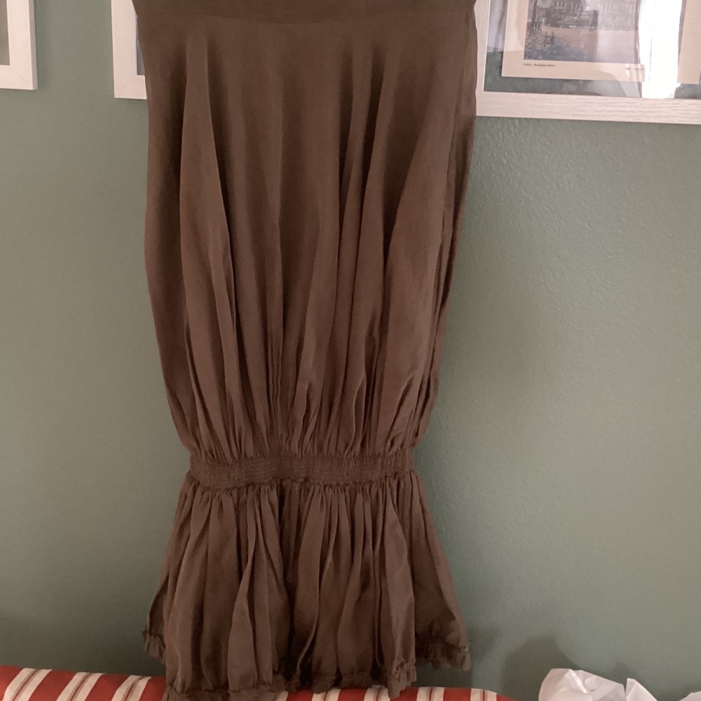 Vintage Morgan Le Fay Strapless Ruffle Silk Dress (Size M)